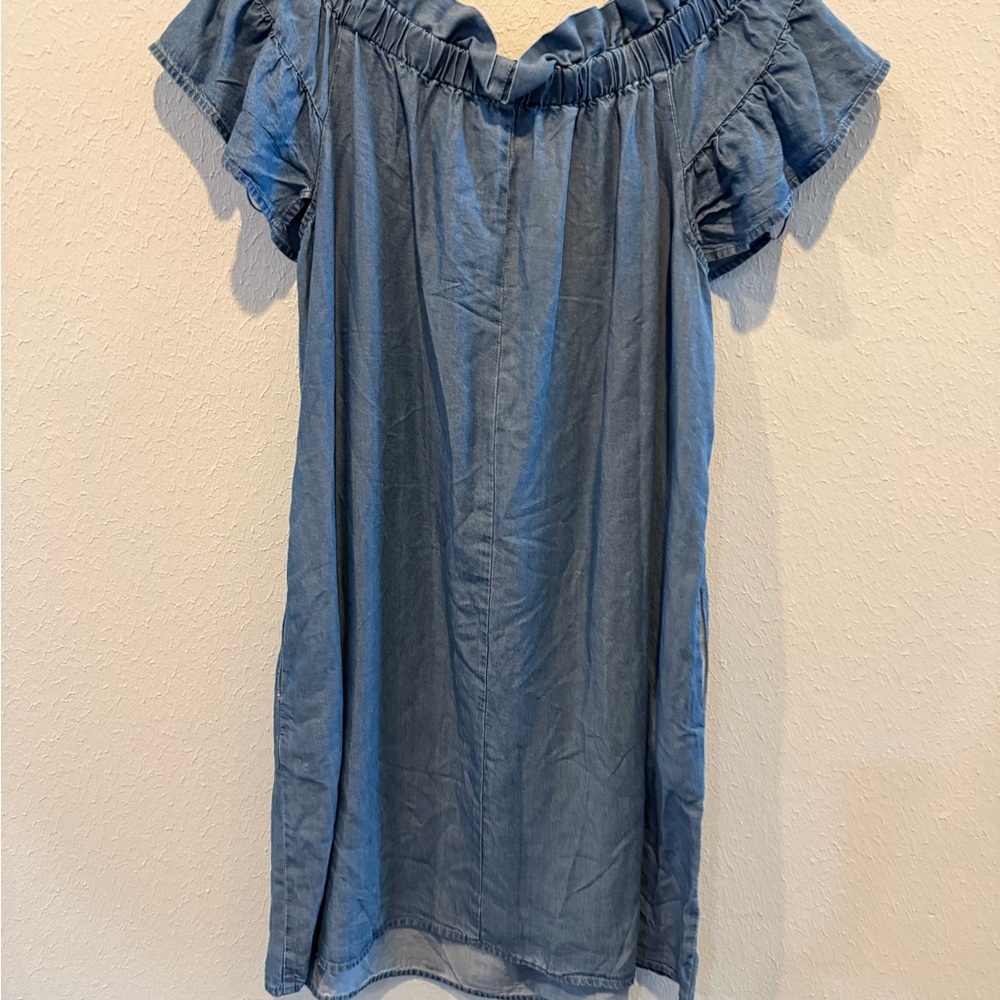Chelsea & Theodore Denim-Look Ruffle Top - Chambray Blue - Picture 6 of 10